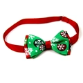 Christmas dog bowtie with green snowflake ribbon and adjustable red neck strap - 1*(20-36)CM / Snowflake Layered Green Ribbon (VN098-7)