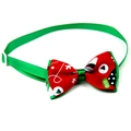 Christmas pet bow tie collar in green and red with white snowflake patterns - 1*(20-36)CM / Snowflake Heart Geo Green Ribbon (VN098-6)