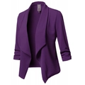 Slim fit dark purple blazer for women with 3/4 sleeves and open front design - S / Purple