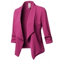 Detail of rose purple women blazer with pleated three-quarter sleeves and lapel collar - S / Rose Red