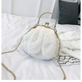 Cute white plush bunny bag with gold kiss-lock clasp and chain shoulder strap - White