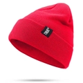 Winter ribbed knit beanie in vibrant red featuring a woven black TRUE logo patch - Red