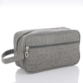 Detalle de neceser de tela gris con asa lateral y bolsillo con cremallera en fondo blanco - 600D Gris Esmerilado