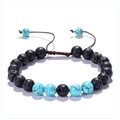 Detailed macro view of 8mm lava rock and turquoise beads on adjustable braided bracelet - Turquoise Style (Woven Rope)