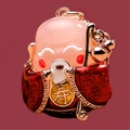 Pink opal Shou star longevity pendant with gold metallic trim and red enamel detailing - Single OPP Bag Packaging / God of Longevity