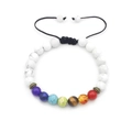 Detail of adjustable chakra bead bracelet with lava stones and colorful energy beads - Synthetic White Jasper