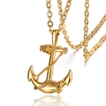 Golden titanium steel anchor pendant necklace with rope design for men on white background - Necklace Set (D29-03/5)