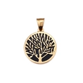 Pendente rotondo in acciaio inossidabile dorato con albero della vita nero natalizio - Oro (KP77997-Z)
