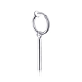 Minimalist silver titanium steel hoop earring with a long cylindrical pendant bar - Round Bar / Clip-on Earrings / Steel