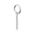 Sleek silver titanium hoop earring featuring a minimalist long vertical bar pendant charm - Round Bar / Hoop Buckle Style / Steel