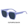 Fashionable oversized square sunglasses with a glossy purple frame and dark grey lenses - Purple Frame Grey Lens