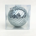 Silver mirror disco ball with square facets inside a clear plastic gift packaging box - 9cm Silver