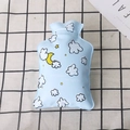 Light blue PVC mini hot water bottle with cartoon clouds and stars on checkered fabric - Cloud Moon