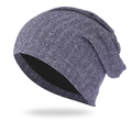 Bonnet tombant texture chinée gris et violet, bonnet en tricot coupe-vent et minimaliste - Taille unique / Bleu marine