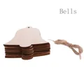 Bell-shaped boxwood wooden pendant with jute rope for DIY holiday party home decoration - Bell / 10 Pieces Pack