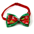 Christmas pet bowtie with red green ribbon, snowflake patterns and rhinestone detail - 1*(20-36)CM / Stocking Candy Cane Rhinestone (VN088-7)