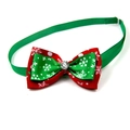Papillon natalizio per cani con nastro a fiocchi di neve rosso verde e strass lucido - 1*(20-36)CM / Rosso Verde Fiocco di Neve Strass (VN088-1)
