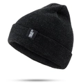 Folded knit beanie in dark gray with a white TRUE logo patch for winter warmth - Black