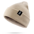 Winter beige knit beanie featuring a TRUE brand woven patch on the cuffed edge - Khaki