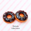 Mini resin donut charm with dark brown icing, THANKS text, and 0.8x2.4cm size detail - 0.8x2.4cm / THANKS Letter Doughnut
