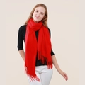 Soft red cashmere wool scarf for women featuring elegant tassel trim and premium texture - Red