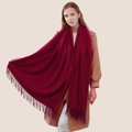 Elegant solid dark red cashmere blend scarf with handmade tassels for winter warmth - Burgundy