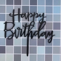 Elegant black acrylic Happy Birthday cake topper with artistic calligraphy design - Black
