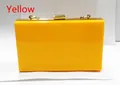 Yellow acrylic box clutch bag with gold metal latch and detachable chain strap - Yellow