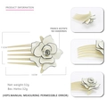 White flower acetate hair comb with black outline and multi-tooth design, 11cm length - 11x7.5cm / Off White
