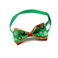 Christmas pet bowtie for small dogs in festive green and red with snowflake patterns - 1*(20-36)CM / Snowflake Dots Gold Trim Green Ribbon (VN094-9)