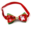 Christmas dog bowtie with red and green ribbons, white snowflakes and gingerbread patterns - 1*(20-36)CM / Gingerbread Man Gold Trim Red Ribbon (VN094-4)