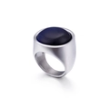 Ring aus Titanstahl mit tiefblauem Katzenaugenstein und poliertem Silber-Finish - US 7 / Dunkelblauer Katzenaugen-Stil (KR48299-K)