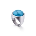 Minimalistischer Edelstahlring mit breitem Band und großem runden Türkis-Edelstein - US 7 / Türkis-Stil (KR48288-K)