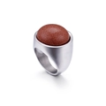Edelstahlring mit poliertem Finish und rundem rotem Sandstein-Inlay mit Goldglitzer - US 7 / Roter Goldstein Stil (KR48292-K)