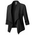 Detailed macro texture of black crepe blazer fabric with pleated three-quarter sleeves - S / Black