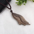 Ethnic vintage wooden sweater necklace with hand-carved dark brown pendant and cord - Style 17