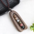 Ethnic retro long sweater necklace with dark wood pendant and colorful gemstones - Style 19