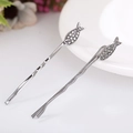 Pair of silver-tone wave hair clips featuring crystal-encrusted fish charm accents - Fish Gun Black / 2Pcs/Set