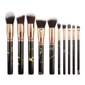 Profi 10er Set Make-up Pinsel mit schwarzem Marmordesign und roségoldenen Zwingen - OPP-Beutel / Schwarz