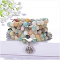 Vista dettagliata del bracciale mala in pietra amazzonite opaca 8mm con ciondolo albero della vita. - Stile Albero della Vita
