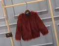 Detailed view of the dark red faux fur coat showing soft texture and premium warmth - Burgundy / 120cm