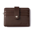 Slim dark brown business card holder in textured faux leather with secure snap closure - Coffee