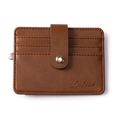 Slim multi-slot caramel brown PU leather card holder with secure metal snap button - Brown