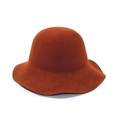 Sombrero de pescador clásico de fieltro de lana marrón oscuro con ala ancha y vintage - M (56-58cm) / Rojo Anaranjado Profundo