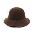 Sombrero cloche de lana para mujer en marrón oscuro con copa redonda y ala ancha de estilo retro - M (56-58cm) / Marrón
