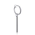 Minimalist silver titanium steel hoop earring with long geometric bar tassel pendant - Square Bar / Clip-on Earrings / Steel