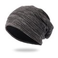 Detalle del gorro de punto mixto gris-negro con forro interior cálido y grueso - Talla única / Negro