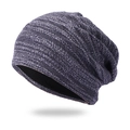 Gorro de punto unisex gris oscuro jaspeado con forro térmico cálido de doble capa - Talla única / Azul Marino