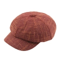 Classic plaid newsboy cap featuring reddish-brown checkered tweed fabric and top button - M (56-58cm) / Brown