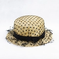 Vintage boater straw hat for women with black polka dot mesh veil and ribbon bow - M / Black Polka Dot Mesh Bow Style (1)